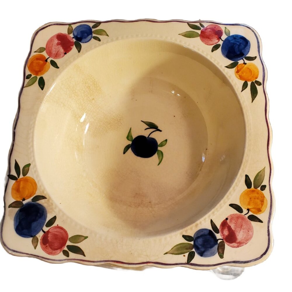 Vintage Lawley's Norfolk Pottery Stoke "Plum Pattern" Scalloped Serving Dish - Picture 2 of 3